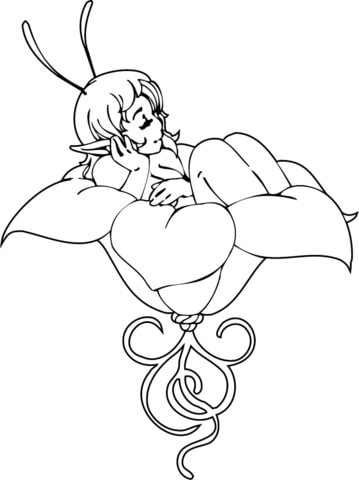 Elf Girl On The Petals Of A Flower Coloring Page